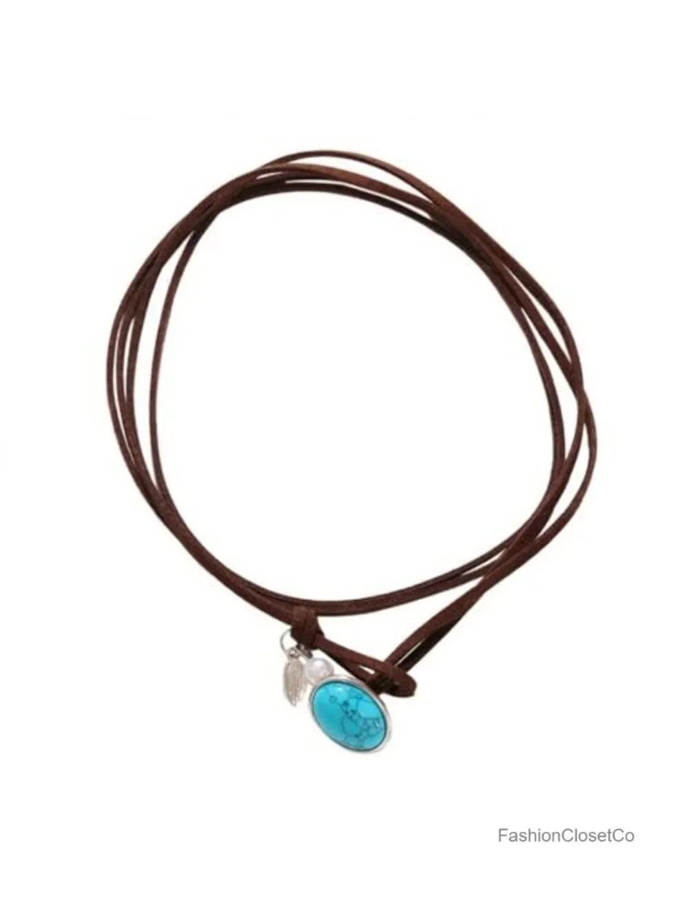 Layered Leather Choker Necklace with Turquoise Pendant for Women